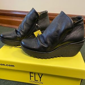 Fly London YIP Mousse Black Wedge Boots